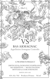 VS BAS ARMAGNAC APPELLATION ARMAGNAC CONTROLEE A PM SPIRITS PROJECT DISTILLED BY DOMAINE D'ESPERANCE logo