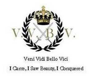 V.V.B.V, VENI VIDI BELLO VICI, I CAME, I SAW BEAUTY, I CONQUERED logo