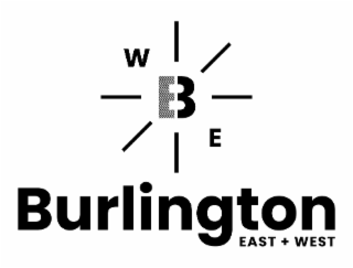 W B E BURLINGTON EAST + WEST logo