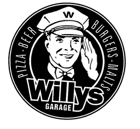 W WILLYS GARAGE PIZZA-BEER BURGERS-MALTS logo