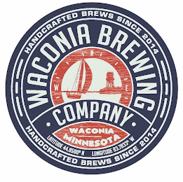 WACONIA BREWING · COMPANY · N W E HANDCRAFTED BREWS SINCE 2014 WACONIA MINNESOTA LATITUDE 44.8500° N LONGITUDE 93.7833° W logo