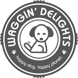 WAGGIN' DELIGHTS HAPPY DOG. HAPPY PLANET. logo