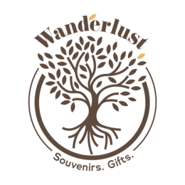 WANDERLUST SOUVENIRS. GIFTS. logo