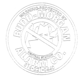 WARNING-PROTECTED BY BUDD-MORGAN CENTRAL STATION ALARM CO. 516-221-0440 logo