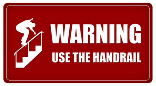 WARNING USE THE HANDRAIL logo