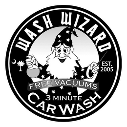 WASH WIZARD 3 MINUTE CAR WASH FREE VACUUMS EST. 2005 logo