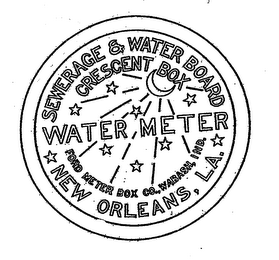 WATER METER SEWERAGE & WATER BOARD CRESCENT BOX NEW ORLEANS, LA. FORD METER BOX CO., WABASH, IND. logo