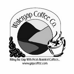 WATERGAP COFFEE CO. FILLING THE GAP WITH FRESH ROASTED COFFEES... WWW.GAPCOFFEE.COM logo