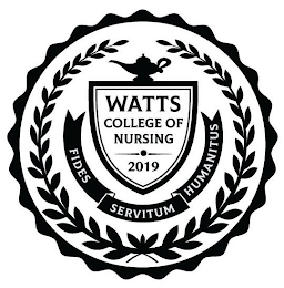 WATTS COLLEGE OF NURSING 2019 FIDES SERVITUM HUMANITUS logo