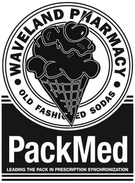 WAVELAND PHARMACY OLD FASHIONED SODAS PACKMED LEADING THE PACK IN PRESCRIPTION SYNCHRONIZATION logo