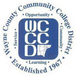 WAYNE COUNTY COMMUNITY COLLEGE DISTRICT ESTABLISHED 1967 SERVICE OPPORTUNITY COMMUNITY LEARNING logo