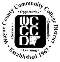 WAYNE COUNTY COMMUNITY COLLEGE DISTRICT· ESTABLISHED 1967 · SERVICE · OPPORTUNITY · COMMUNITY  · LEARNING WCCCD · logo