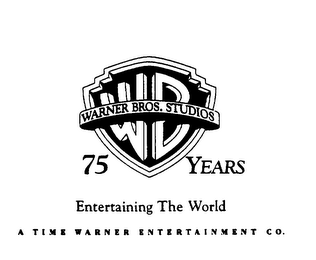 WB WARNER BROS. STUDIOS 75 YEARS ENTERTAINING THE WORLD A TIME WARNER ENTERTAINMENT CO. logo