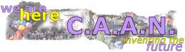 WE ARE HERE C.A.A.N INVENTING THE FUTURE logo