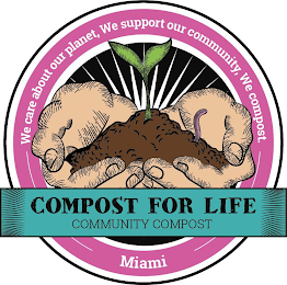 WE CARE ABOUT OUR PLANET, WE SUPPORT OUR COMMUNITY, WE COMPOST. COMPOST FOR LIFE COMMUNITY COMPOST MIAMI logo