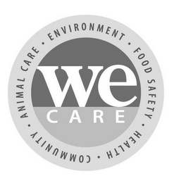 WE CARE · ENVIRONMENT · FOOD SAFETY · HEALTH · COMMUNITY · ANIMAL CARE logo