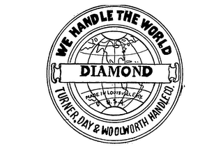 WE HANDLE THE WORLD DIAMOND MADE IN LOUISVILLE KY. USA TURNER, DAY & WOOLWORTH HANDLE CO. logo