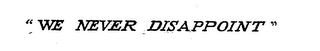 "WE NEVER DISAPPOINT" logo