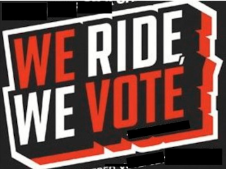 WE RIDE, WE VOTE logo