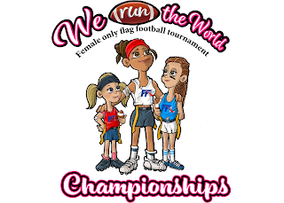 WE RUN THE WORLD FEMALE ONLY FLAG FOOTBALL TOURNAMENT FFL FFL FFL CHAMPIONSHIPS logo