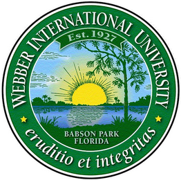 WEBBER INTERNATIONAL UNIVERSITY ERUDITIO ET INTEGRITAS EST. 1927 BABSON PARK FLORIDA logo