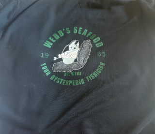 WEBB'S SEAFOOD 1985 DR. WEBB YOUR OYSTERPEDIC FISHICIAN logo
