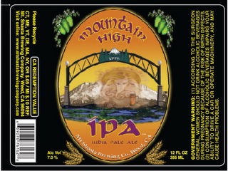 WEED MOUNTAIN HIGH IPA INDIA PALE ALE MT SHASTA BREWING CO. WEED, CA logo