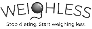 WEIGHLESS STOP DIETING. START WEIGHING LESS. logo