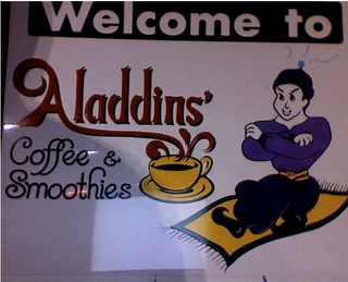 WELCOME TO ALLADINS' COFFEE & SMOOTHIES logo