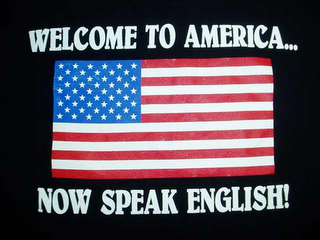 WELCOME TO AMERICA NOW SPEAK ENGLISH logo