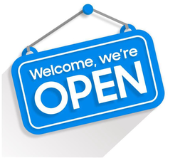 WELCOME, WE'RE OPEN logo