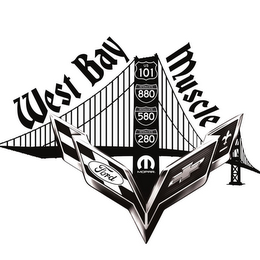 WEST BAY MUSCLE US 101 INTERSTATE 880 INTERSTATE 580 INTERSTATE 280 MOPAR FORD logo