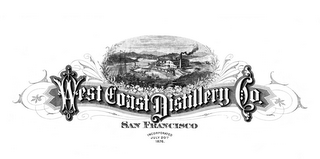 WEST COAST DISTILLERY CO. SAN FRANCISCO, INCORPORATED JULY 20TH 1876. logo