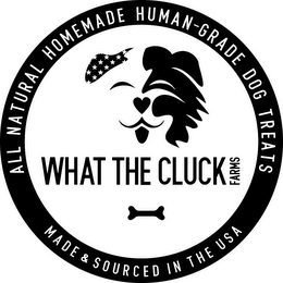 WHAT THE CLUCK FARMS ALL NATURAL HOMEMADE HUMAN-GRADE DOG TREATS MADE & SOURCED IN THE USA logo