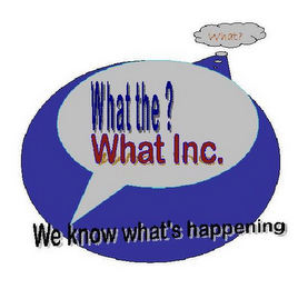 WHAT THE? WHAT INC. WE KNOW WHAT'S HAPPENING WHAT? logo