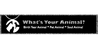WHAT'S YOUR ANIMAL? BIRTH YEAR ANIMAL * PET ANIMAL * SOUL ANIMAL logo