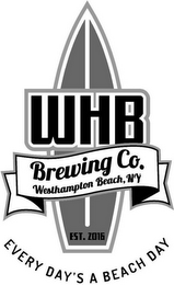 WHB BREWING CO. WESTHAMPTON BEACH, NY EST. 2016 EVERY DAY'S A BEACH DAY logo