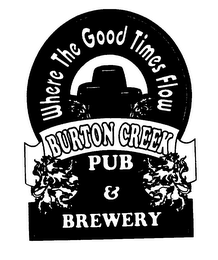WHERE THE GOOD TIMES FLOW BURTON CREEK PUB & BREWERY logo