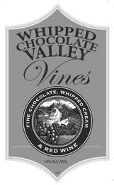 WHIPPED CHOCOLATE VALLEY VINES FINE CHOCOLATE, WHIPPED CREAM & RED WINE 14% ALC/VOL logo