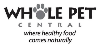 WHOLE PET CENTRAL WHERE HEALTHY FOOD COMES NATURALLY logo