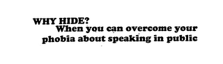 WHY HIDE? WHEN YOU CAN OVERCOME YOUR PHOBIA ABOUT SPEAKING IN PUBLIC logo