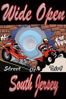 WIDE OPEN SOUTH JERSEY STREET OR DIRT M.C.  EST 1985 WIDE OPEN logo