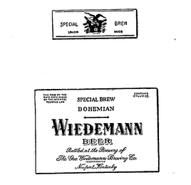 WIEDEMANN BEER BREW BOHEMIAN SPECIAL BREW BOTTLED AT THE BREWERY OF GEO. WIEDEMANN BREWERY CO. INCORPORATED NEWPORT KENTUCKY logo