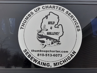 WILD 4 WALLEYE! THUMBS UP CHARTER SERVICES THUMBSUPCHARTER.COM 810-513-6073 SEBEWAING, MICHIGAN logo