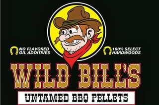 WILD BILLS UNTAMED BBQ PELLETS NO FLAVORED OIL ADDITIVES 100% SELECT HARDWOODS logo