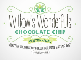 · WILLOW'S WONDERFULS · CHOCOLATE CHIP GLUTEN-FREE, DAIRY-FREE, WHEAT-FREE, SOY-FREE, EGG-FREE, PEANUT & TREE NUT-FREE*  *[CONTAINS COCONUT] logo