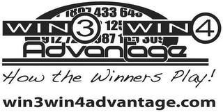 WIN 3 WIN 4 ADVANTAGE 189743364312591272987155309 HOW THE WINNERS PLAY! WIN3WIN4ADVANTAGE.COM logo