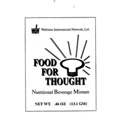 WIN WELLNESS INTERNATIONAL NETWORK, LTD. FOOD FOR THOUGHT NUTRITIONAL BEVERAGE MIXTURE NET. WT. .46 OZ (13.1 GM) logo