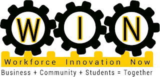 WIN WORKFORCE INNOVATION NOW BUSINESS + COMMUNITY + STUDENTS = TOGETHER logo