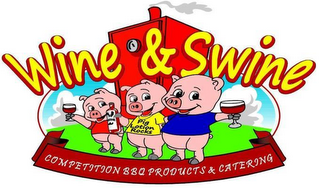WINE & SWINE COMPETITION BBQ & CATERING PIG LOTION ROCKS logo